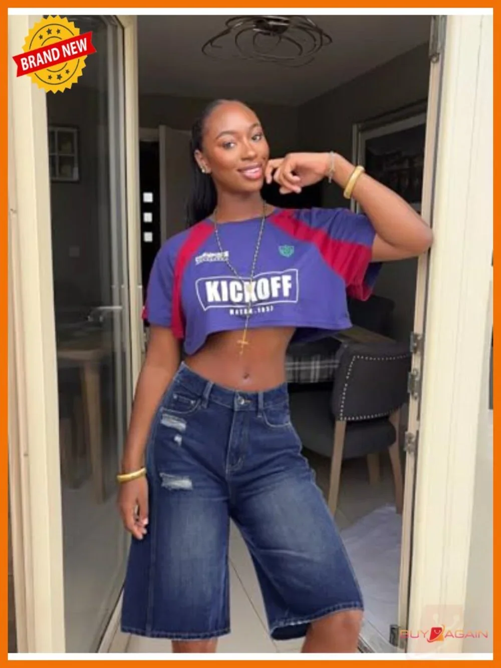 Wide Leg High Waisted Denim Jorts - Long Knee Length Bermuda Shorts